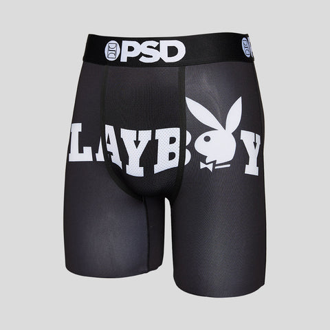 black mens playboy briefs with playboy logo written in white | PSD New Zealand
