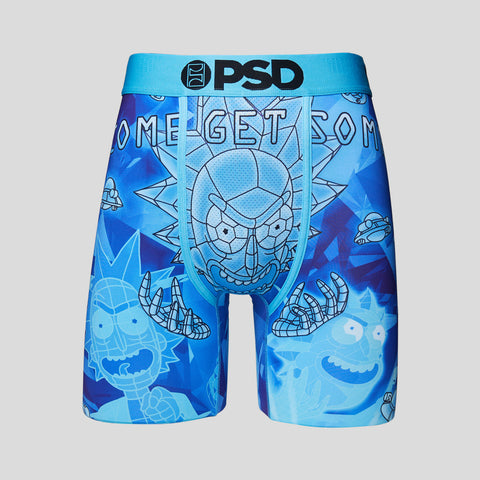 front view of blue rick and morty underwear with frozen evil rick get some print | PSD New Zealand