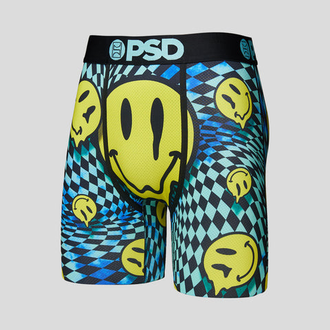 blue diamond checkered and melting yellow smiley mens micro mesh underwear | PSD New Zealand