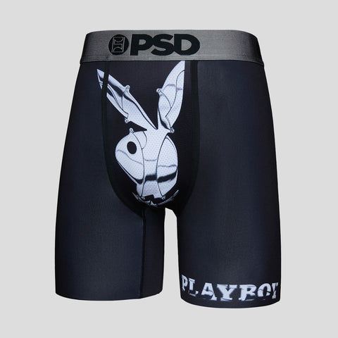 black mens playboy briefs with white playboy logo on crotch area and playboy written in white on left thigh | PSD New Zealand